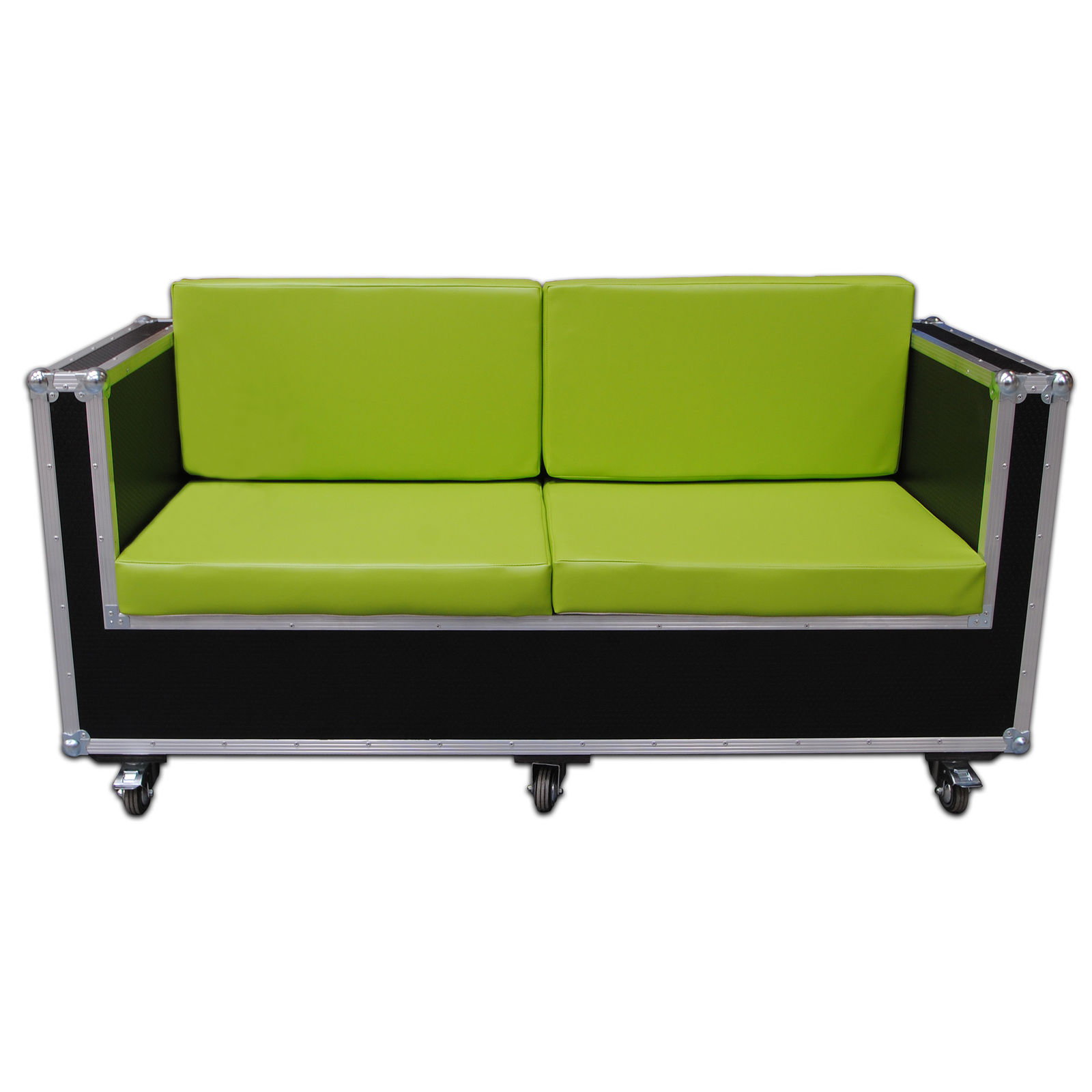 3 Seater Wood and Green Leather Sofa